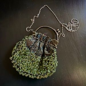 Middle Eastern Beautiful Green beaded & silver purse